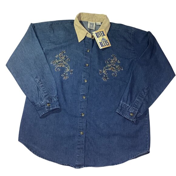 Mississippi River Blues Women's Vintage Rare Denim Button Up Shirt Size Med NWT - Picture 1 of 3